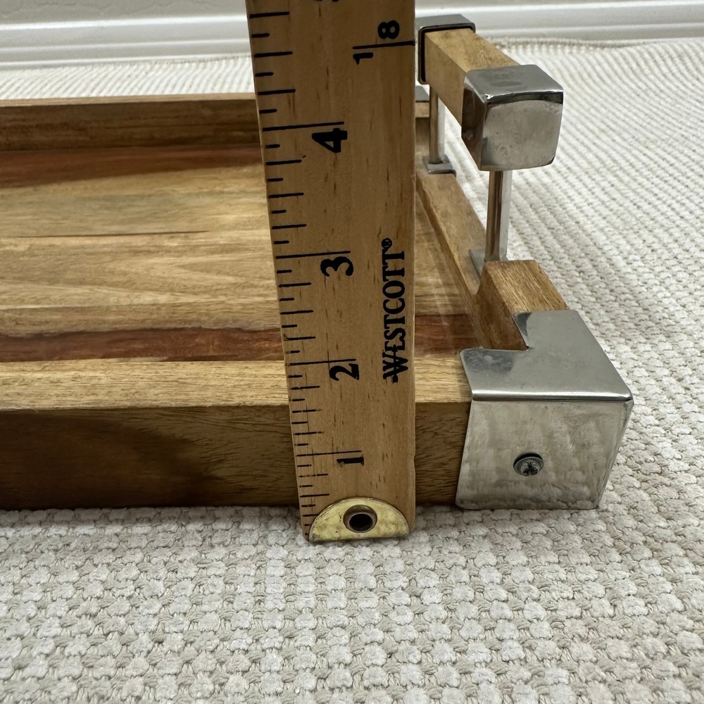 Modern Industrial Wood Serving Tray with Silver Metal Handles Corner Brackets - Picture 6 of 6
